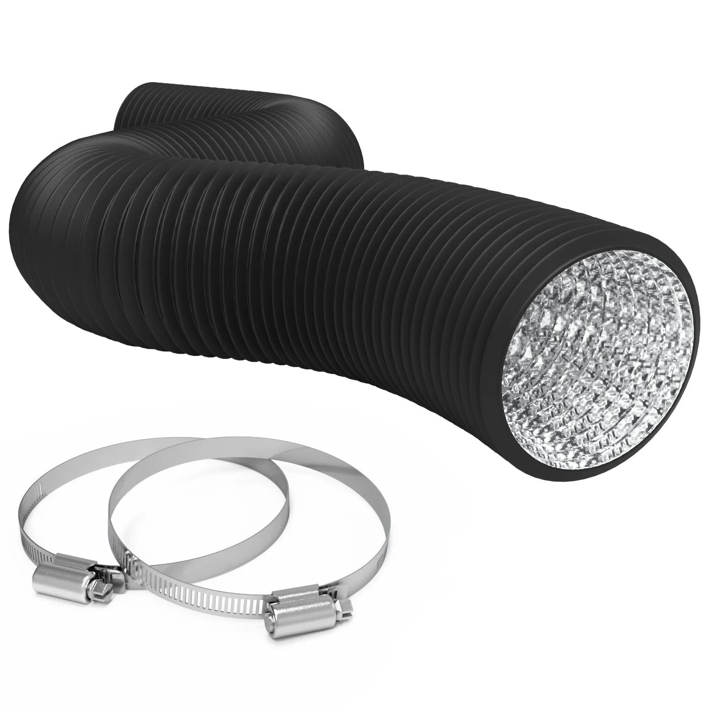 TerraBloom 8" Air Duct - 8 FT Long, Black Flexible Ducting with 2 Clamps