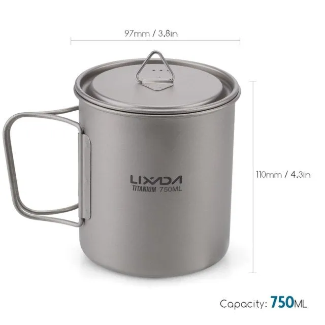 Titanium Water Mug Outdoor Camping Tableware Portable Survival Picnic Set Water Cup Travel Coffee Tea Pot with Handle
