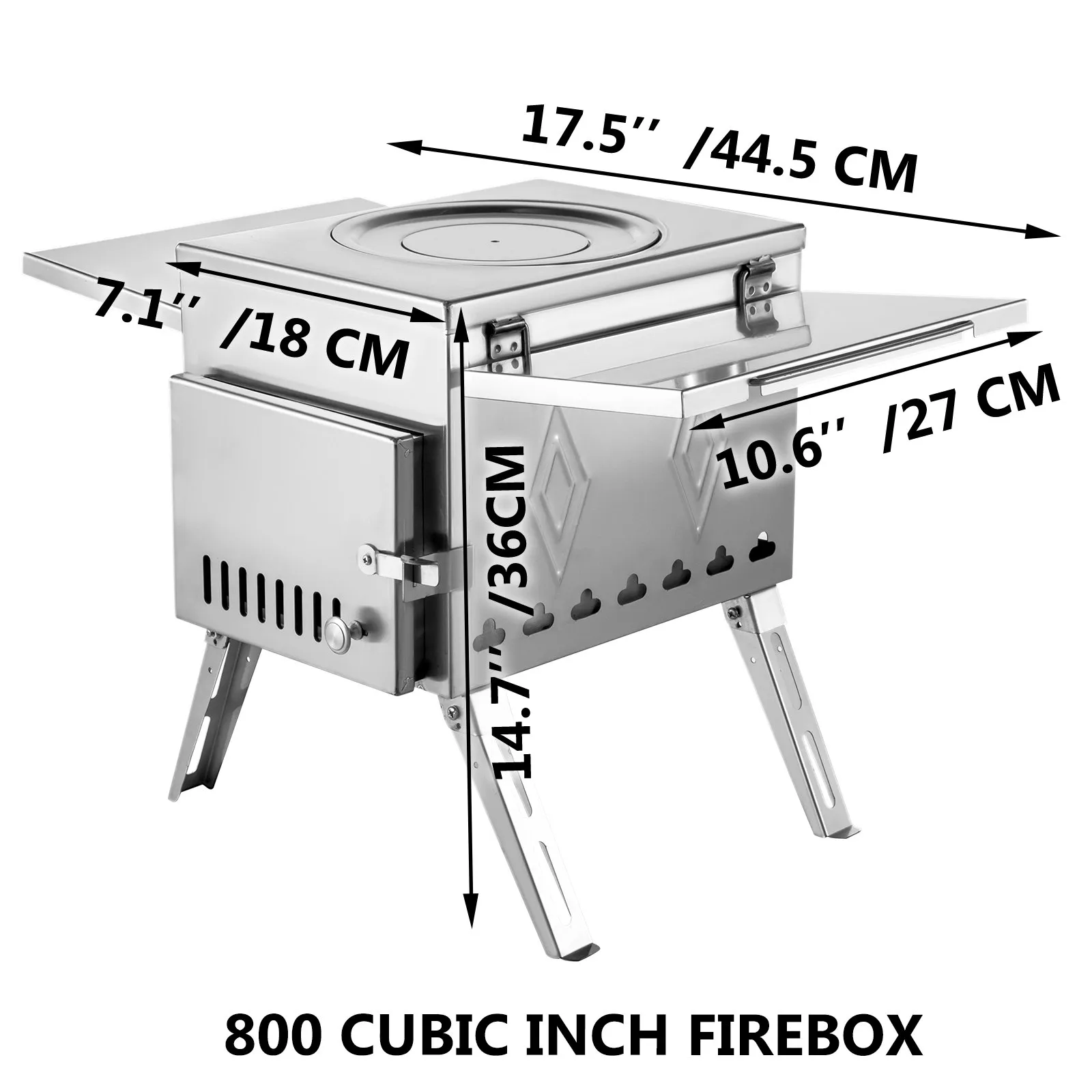 VEVOR Tent Wood Stove 17.5x14.7x10.6 inch - Camping Wood Stove 304 Stainless Steel