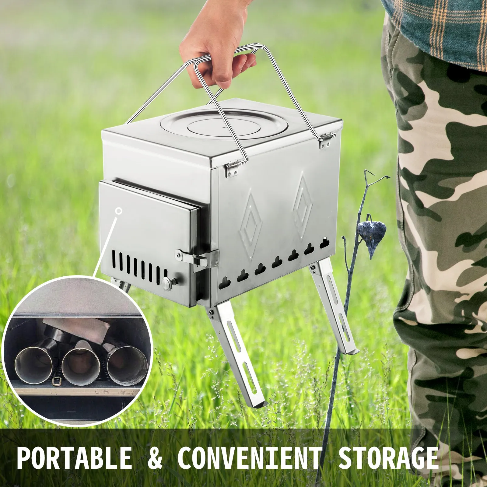 VEVOR Tent Wood Stove 17.5x14.7x10.6 inch - Camping Wood Stove 304 Stainless Steel