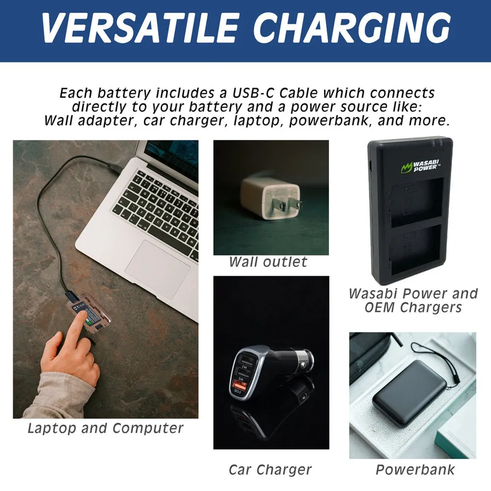 Wasabi Power Canon LP-E6 LPE6 Battery with USB Type C Fast Direct Charging for Canon 5D Mark III Mark II, 5DS, 5DS R, 6D, 7D, 7D Mark II, 60D, 60Da, 70D, 80D, 90D, XC10, XC15 Digital Camera