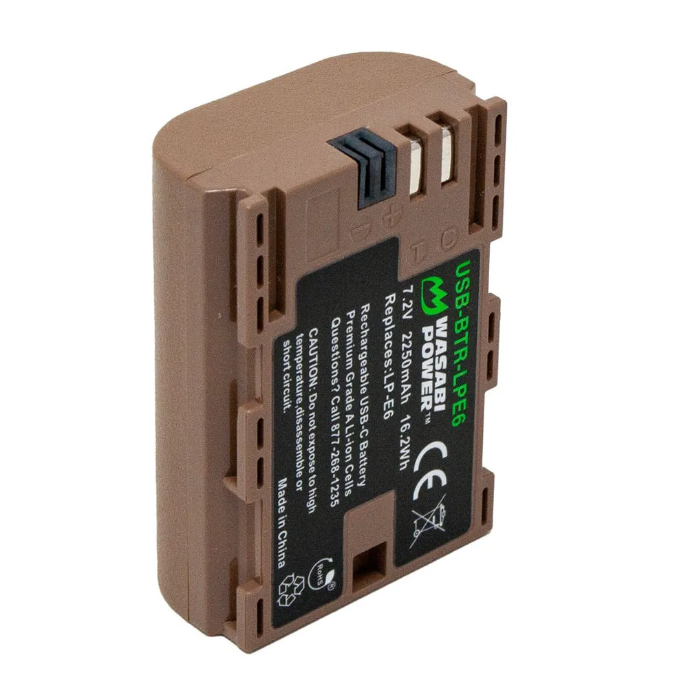 Wasabi Power Canon LP-E6 LPE6 Battery with USB Type C Fast Direct Charging for Canon 5D Mark III Mark II, 5DS, 5DS R, 6D, 7D, 7D Mark II, 60D, 60Da, 70D, 80D, 90D, XC10, XC15 Digital Camera
