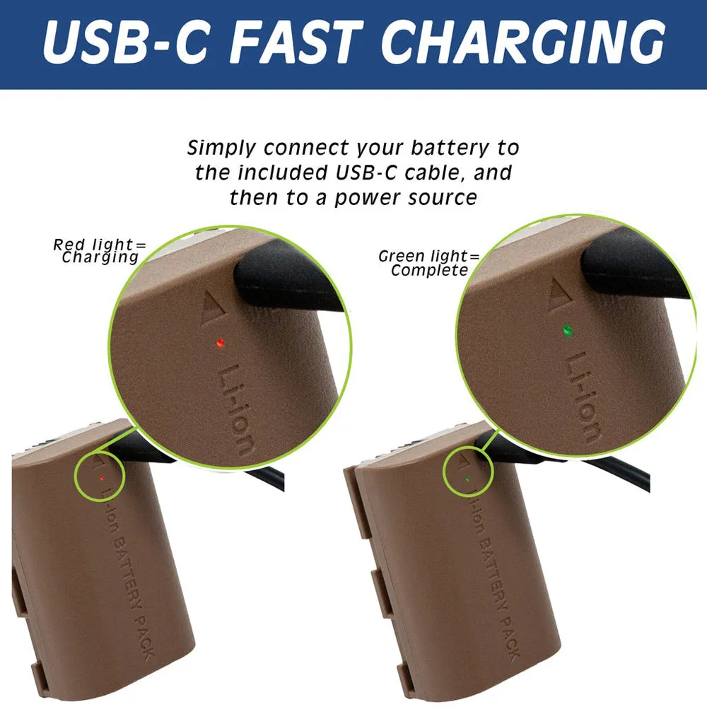 Wasabi Power Canon LP-E6 LPE6 Battery with USB Type C Fast Direct Charging for Canon 5D Mark III Mark II, 5DS, 5DS R, 6D, 7D, 7D Mark II, 60D, 60Da, 70D, 80D, 90D, XC10, XC15 Digital Camera